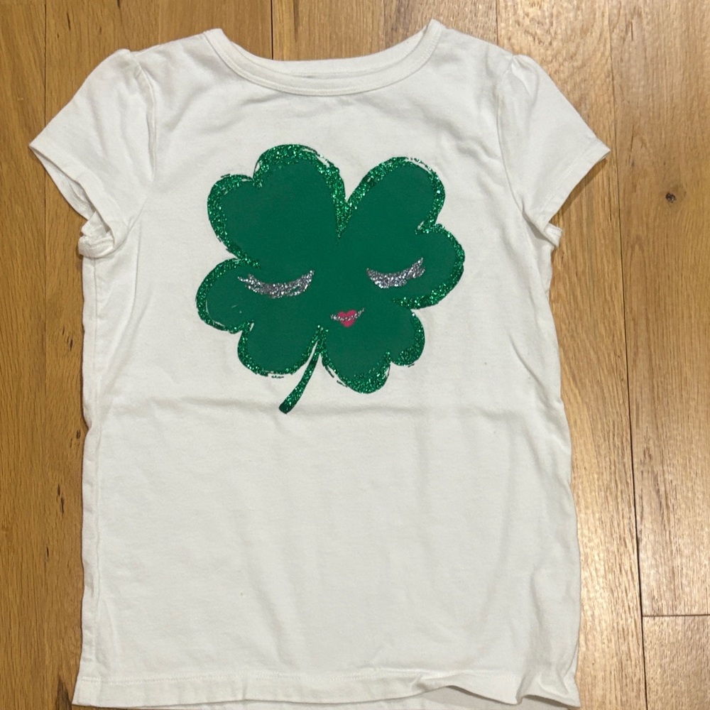 Crazy 8 Kids White Tee with Green Clover Graphic